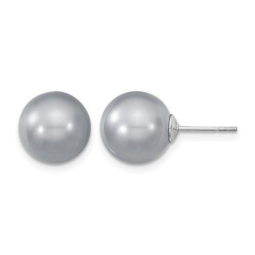 Majestik Sterling Silver Rhodium-plated 10-11mm Grey Imitation Shell Pearl Stud Earrings