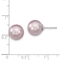 Majestik Sterling Silver Rhodium-plated 10-11mm Purple Imitation Shell Pearl Stud Earrings view 4