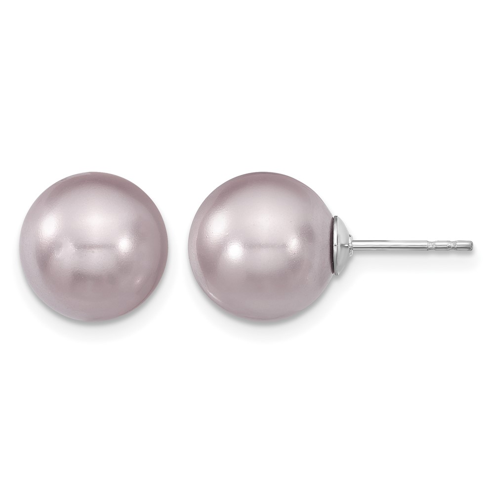Majestik Sterling Silver Rhodium-plated 10-11mm Purple Imitation Shell Pearl Stud Earrings