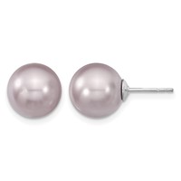 Majestik Sterling Silver Rhodium-plated 10-11mm Purple Imitation Shell Pearl Stud Earrings view 1