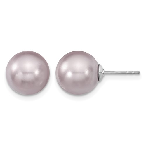 Majestik Sterling Silver Rhodium-plated 10-11mm Purple Imitation Shell Pearl Stud Earrings