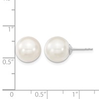Majestic Sterling Silver Rhodium-plated 10-11mm White Imitation Shell Pearl Stud Earrings view 4