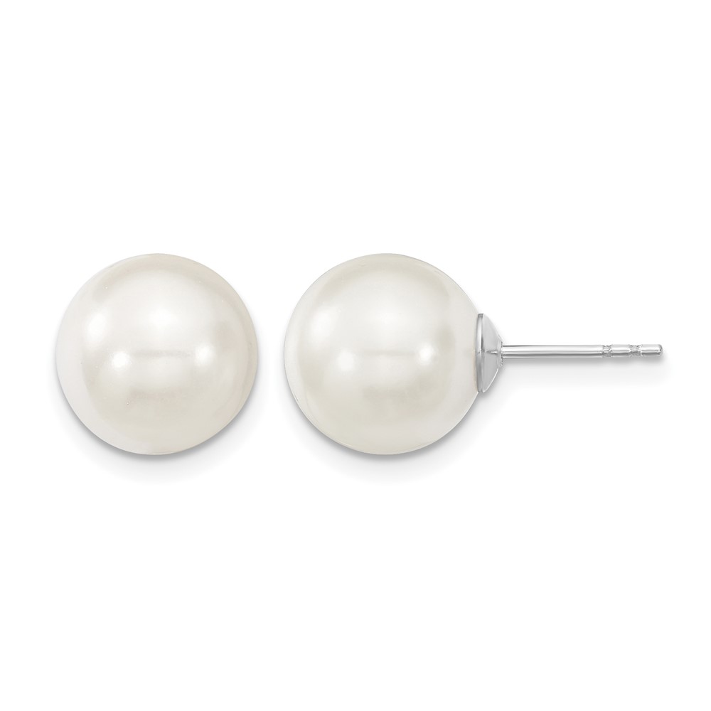 Majestic Sterling Silver Rhodium-plated 10-11mm White Imitation Shell Pearl Stud Earrings
