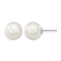 Majestic Sterling Silver Rhodium-plated 10-11mm White Imitation Shell Pearl Stud Earrings view 1