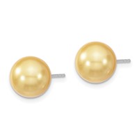 Majestik Sterling Silver Rhodium-plated 10-11mm Yellow Imitation Shell Pearl Stud Earrings view 2