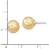Majestik Sterling Silver Rhodium-plated 10-11mm Yellow Imitation Shell Pearl Stud Earrings view 4