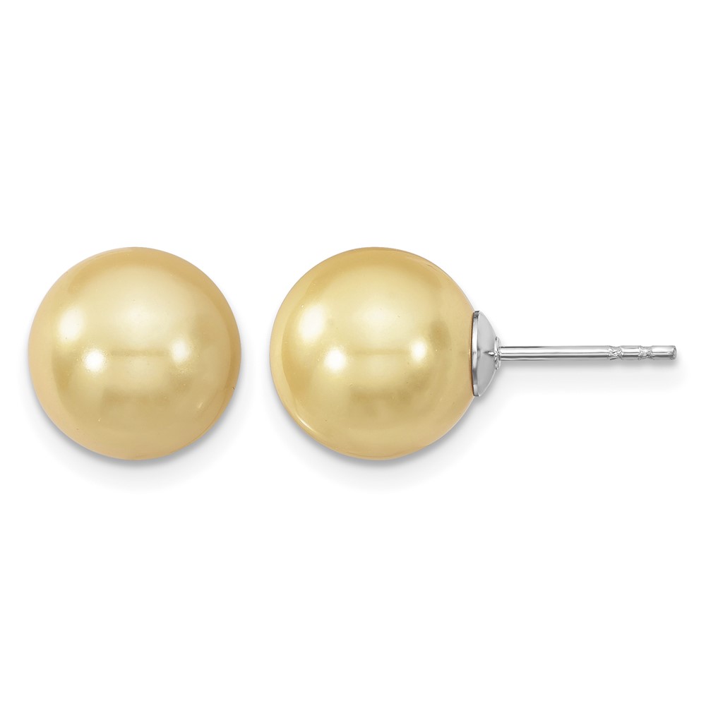 Majestik Sterling Silver Rhodium-plated 10-11mm Yellow Imitation Shell Pearl Stud Earrings