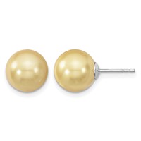 Majestik Sterling Silver Rhodium-plated 10-11mm Yellow Imitation Shell Pearl Stud Earrings view 1