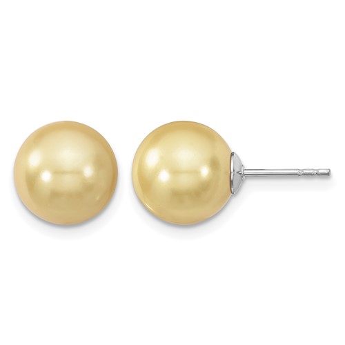Majestik Sterling Silver Rhodium-plated 10-11mm Yellow Imitation Shell Pearl Stud Earrings
