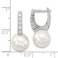 Majestik Sterling Silver Rhodium-plated 10-11mm White Imitation Shell Pearl CZ Hinged Post Dangle Earrings view 4