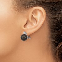 Majestik Sterling Silver Rhodium-plated 12-13mm Black Imitation Shell Pearl and CZ Omega Back Earrings view 3