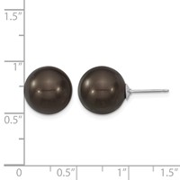 Majestik Sterling Silver Rhodium-plated 12-13mm Black Imitation Shell Pearl Stud Earrings view 4