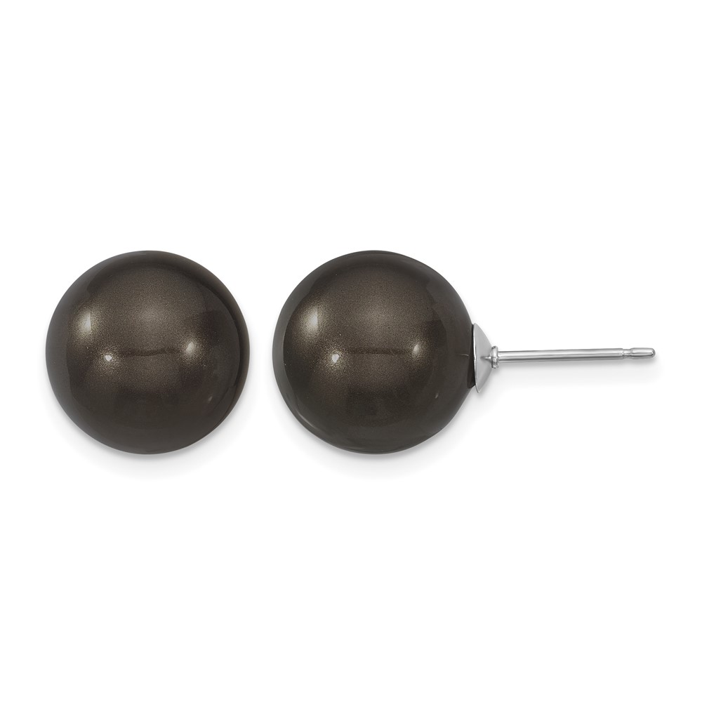 Majestik Sterling Silver Rhodium-plated 12-13mm Black Imitation Shell Pearl Stud Earrings