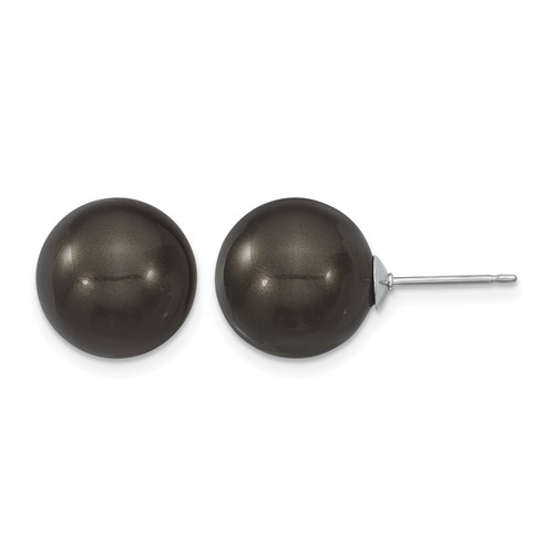 Majestik Sterling Silver Rhodium-plated 12-13mm Black Imitation Shell Pearl Stud Earrings