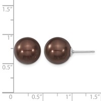 Majestik Sterling Silver Rhodium-plated 12-13mm Brown Imitation Shell Pearl Stud Earrings view 4