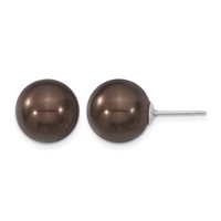 Majestik Sterling Silver Rhodium-plated 12-13mm Brown Imitation Shell Pearl Stud Earrings view 1