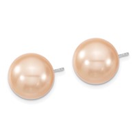 Majestik Sterling Silver Rhodium-plated 12-13mm Pink Imitation Shell Pearl Stud Earrings view 2