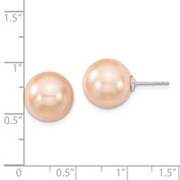 Majestik Sterling Silver Rhodium-plated 12-13mm Pink Imitation Shell Pearl Stud Earrings view 4
