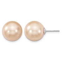Majestik Sterling Silver Rhodium-plated 12-13mm Pink Imitation Shell Pearl Stud Earrings view 1