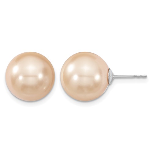Majestik Sterling Silver Rhodium-plated 12-13mm Pink Imitation Shell Pearl Stud Earrings