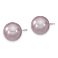 Majestik Sterling Silver Rhodium-plated 12-13mm Purple Imitation Shell Pearl Stud Earrings view 2