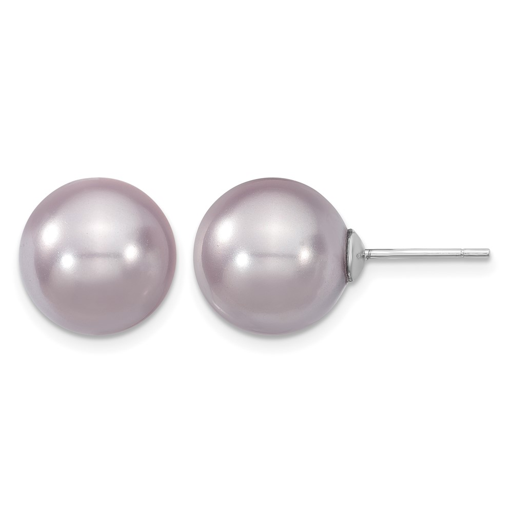 Majestik Sterling Silver Rhodium-plated 12-13mm Purple Imitation Shell Pearl Stud Earrings