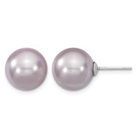 Majestik Sterling Silver Rhodium-plated 12-13mm Purple Imitation Shell Pearl Stud Earrings view 1