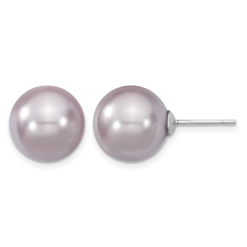 Majestik Sterling Silver Rhodium-plated 12-13mm Purple Imitation Shell Pearl Stud Earrings