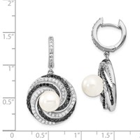 Sterling Silver Majestik Rhod-plated 8-9mm Shell Blk and Wht CZ Earrings view 3