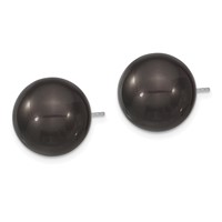 Majestik Sterling Silver Rhodium-plated 14-15mm Black Imitation Shell Pearl Stud Earrings view 2