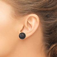 Majestik Sterling Silver Rhodium-plated 14-15mm Black Imitation Shell Pearl Stud Earrings view 3