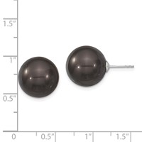Majestik Sterling Silver Rhodium-plated 14-15mm Black Imitation Shell Pearl Stud Earrings view 4