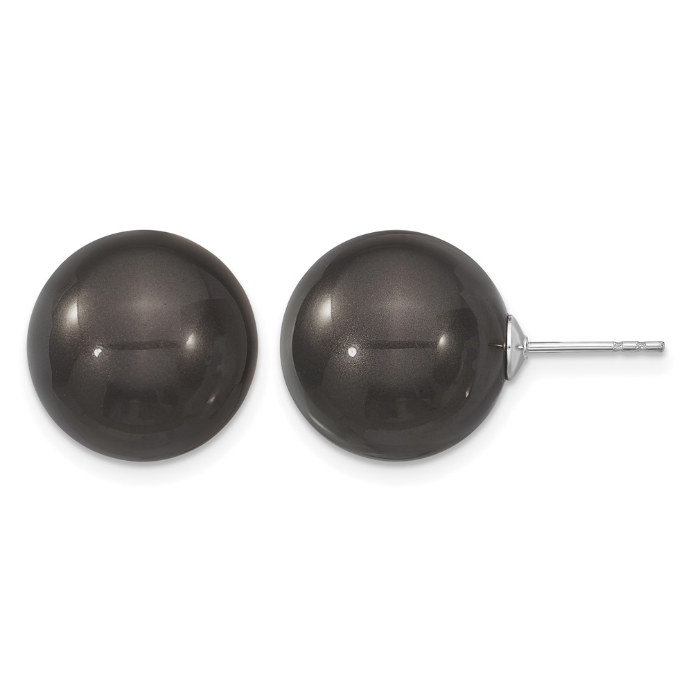 Majestik Sterling Silver Rhodium-plated 14-15mm Black Imitation Shell Pearl Stud Earrings