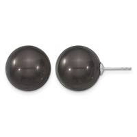 Majestik Sterling Silver Rhodium-plated 14-15mm Black Imitation Shell Pearl Stud Earrings view 1