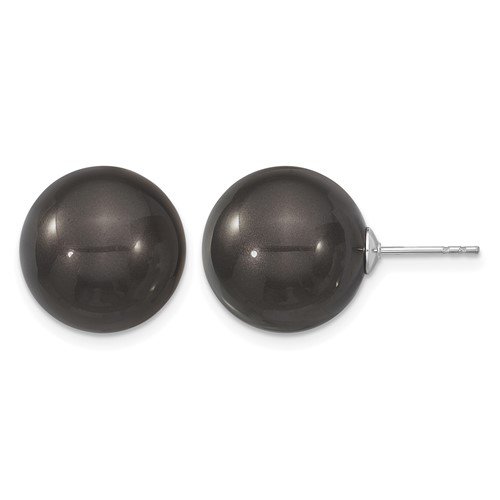 Majestik Sterling Silver Rhodium-plated 14-15mm Black Imitation Shell Pearl Stud Earrings
