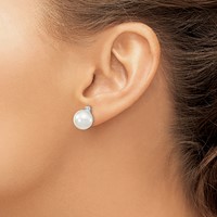 Majestik Sterling Silver Rhodium-plated 8-9mm White Imitation Shell Pearl and CZ Post Earrings view 3