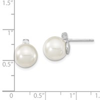 Majestik Sterling Silver Rhodium-plated 8-9mm White Imitation Shell Pearl and CZ Post Earrings view 4