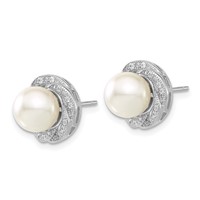 Sterling Silver Majestik 8-9mm White Shell Bead & CZ Post Earrings view 2