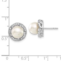 Sterling Silver Majestik 8-9mm White Shell Bead & CZ Post Earrings view 3
