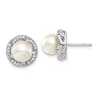 Sterling Silver Majestik 8-9mm White Shell Bead & CZ Post Earrings view 1
