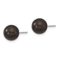 Majestik Sterling Silver Rhodium-plated 8-9mm Black Imitation Shell Pearl Stud Earrings view 2
