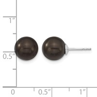 Majestik Sterling Silver Rhodium-plated 8-9mm Black Imitation Shell Pearl Stud Earrings view 4