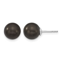 Majestik Sterling Silver Rhodium-plated 8-9mm Black Imitation Shell Pearl Stud Earrings view 1