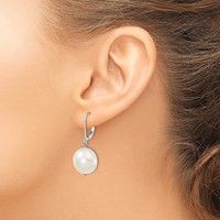 Majestik Sterling Silver Rhodium-plated 14-15mm Coin White Imitation Shell Pearl Leverback Dangle Earrings view 3
