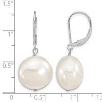 Majestik Sterling Silver Rhodium-plated 14-15mm Coin White Imitation Shell Pearl Leverback Dangle Earrings view 4