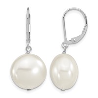 Majestik Sterling Silver Rhodium-plated 14-15mm Coin White Imitation Shell Pearl Leverback Dangle Earrings view 1