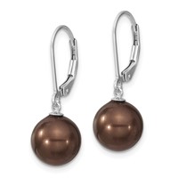 Majestik Sterling Silver Rhodium-plated 10-11mm Brown Imitation Shell Pearl Leverback Dangle Earrings view 2