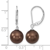 Majestik Sterling Silver Rhodium-plated 10-11mm Brown Imitation Shell Pearl Leverback Dangle Earrings view 4