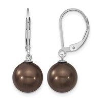 Majestik Sterling Silver Rhodium-plated 10-11mm Brown Imitation Shell Pearl Leverback Dangle Earrings view 1