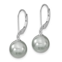 Majestik Sterling Silver Rhodium-plated 10-11mm Grey Imitation Shell Pearl Leverback Dangle Earring view 2